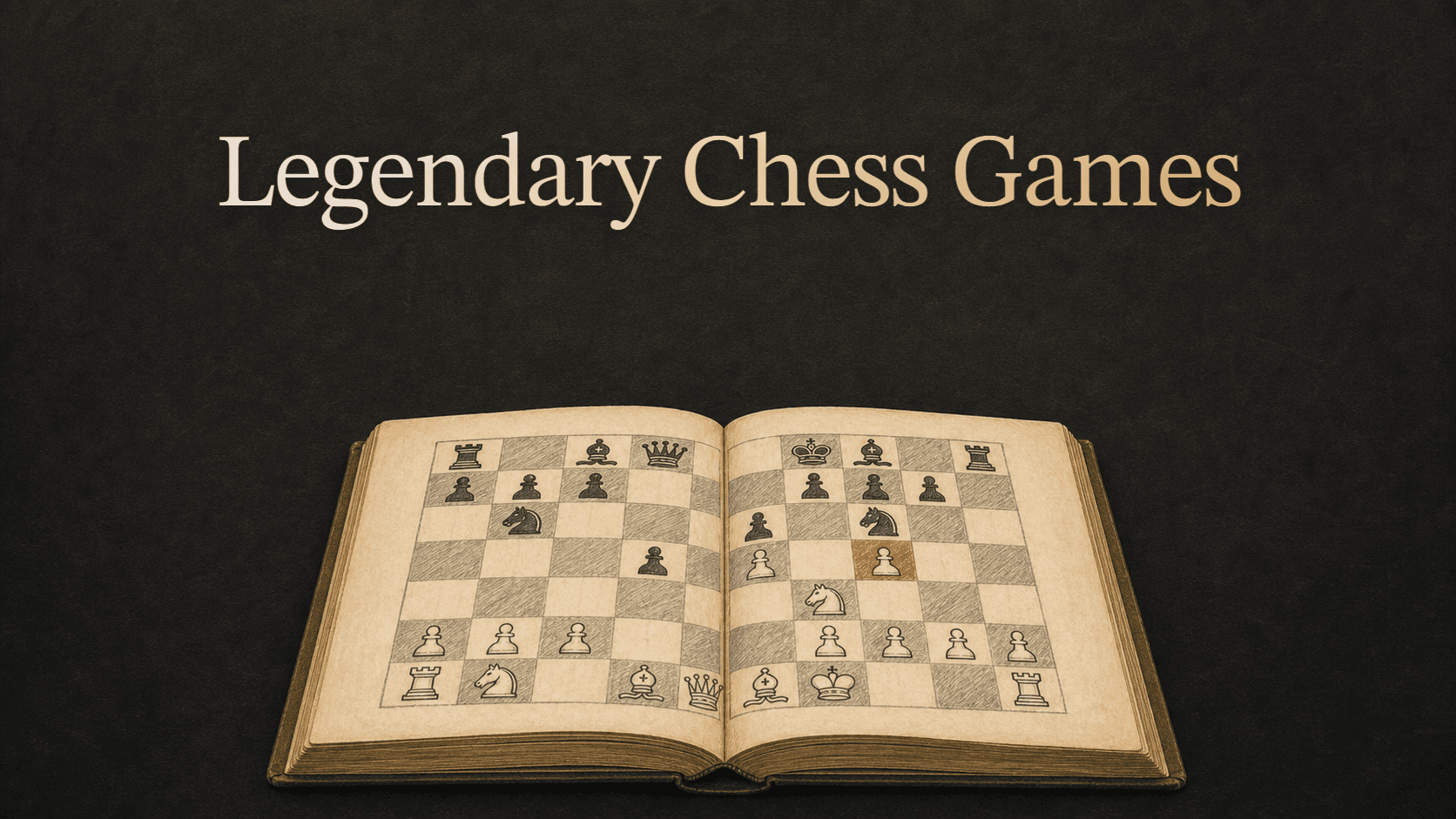 Hand-drawn classic chess book open to a historic chess position